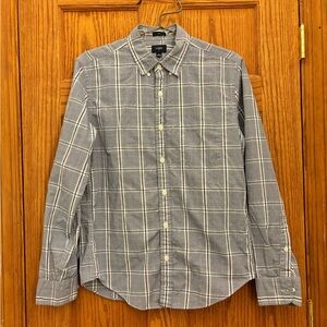 J Crew slim blue and white plaid button up shirt Size M